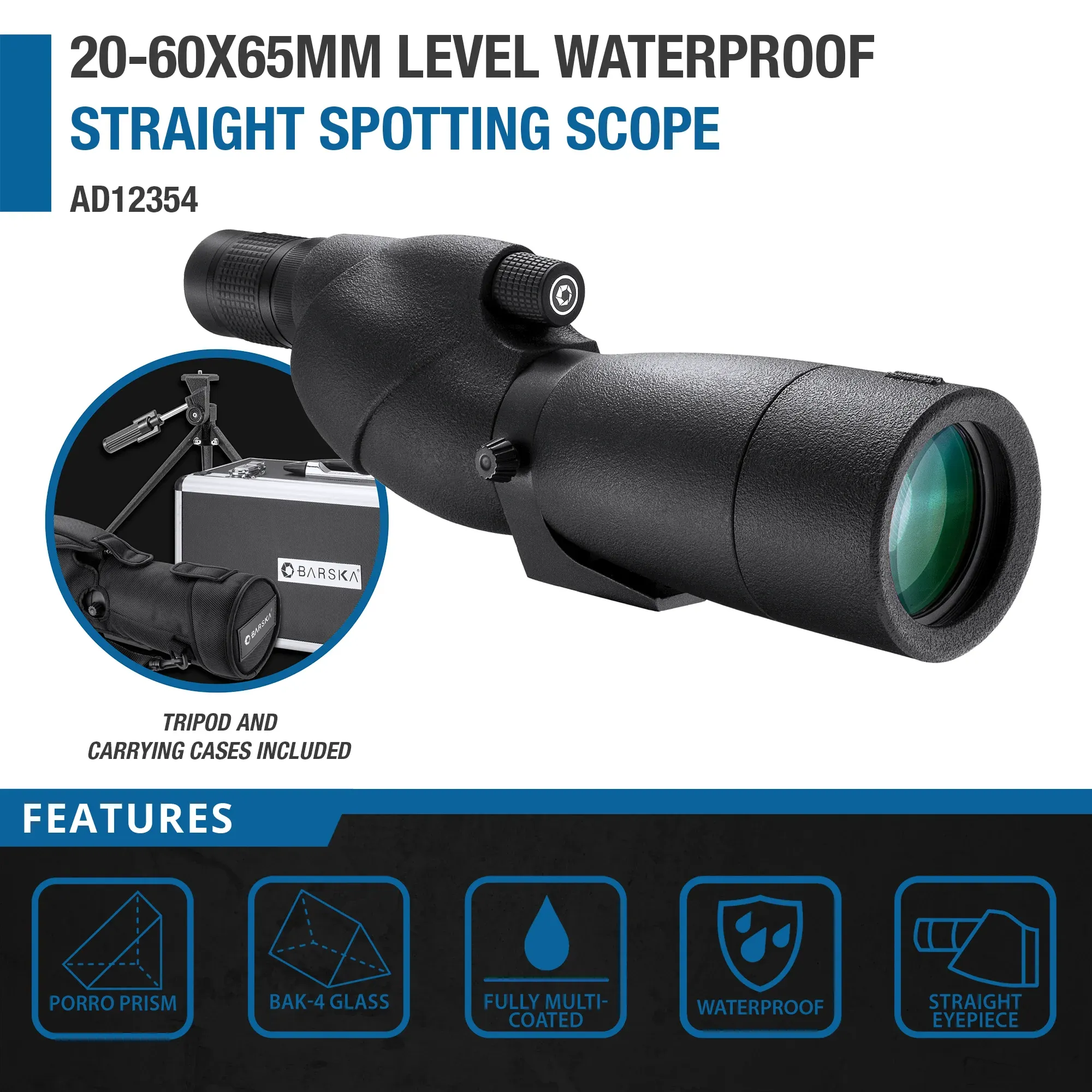 20-60x65mm Level Waterproof Straight Spotting Scope | AD12354