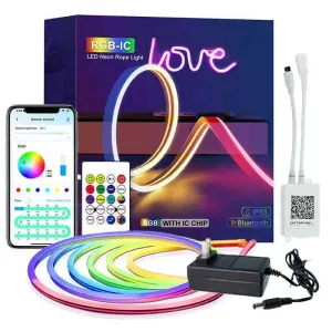 24V LED flexible Neon RGB 16FT Light Strip Rope Bluetooth APP Smart Control