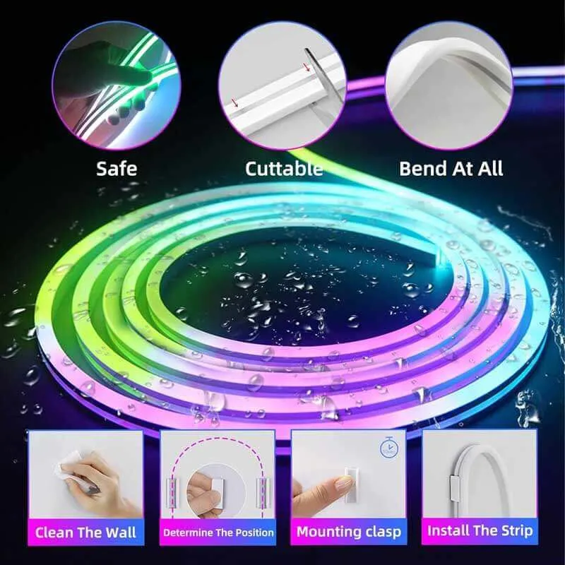 24V LED flexible Neon RGB 16FT Light Strip Rope Bluetooth APP Smart Control
