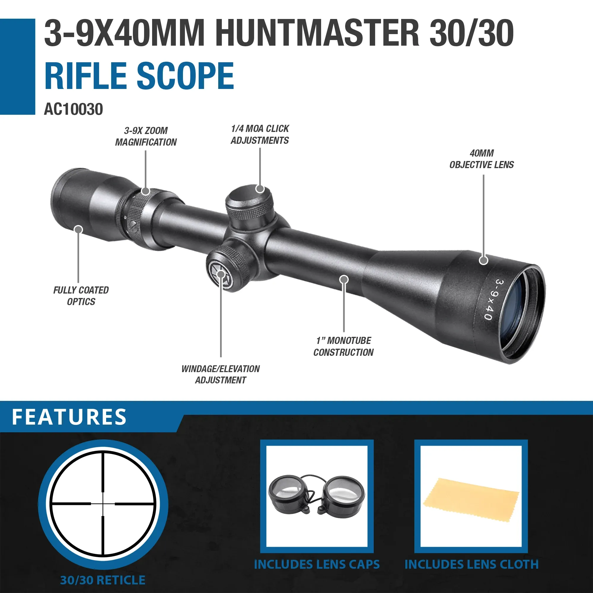 3-9x40mm Huntmaster 30/30 Rifle Scope | AC10030