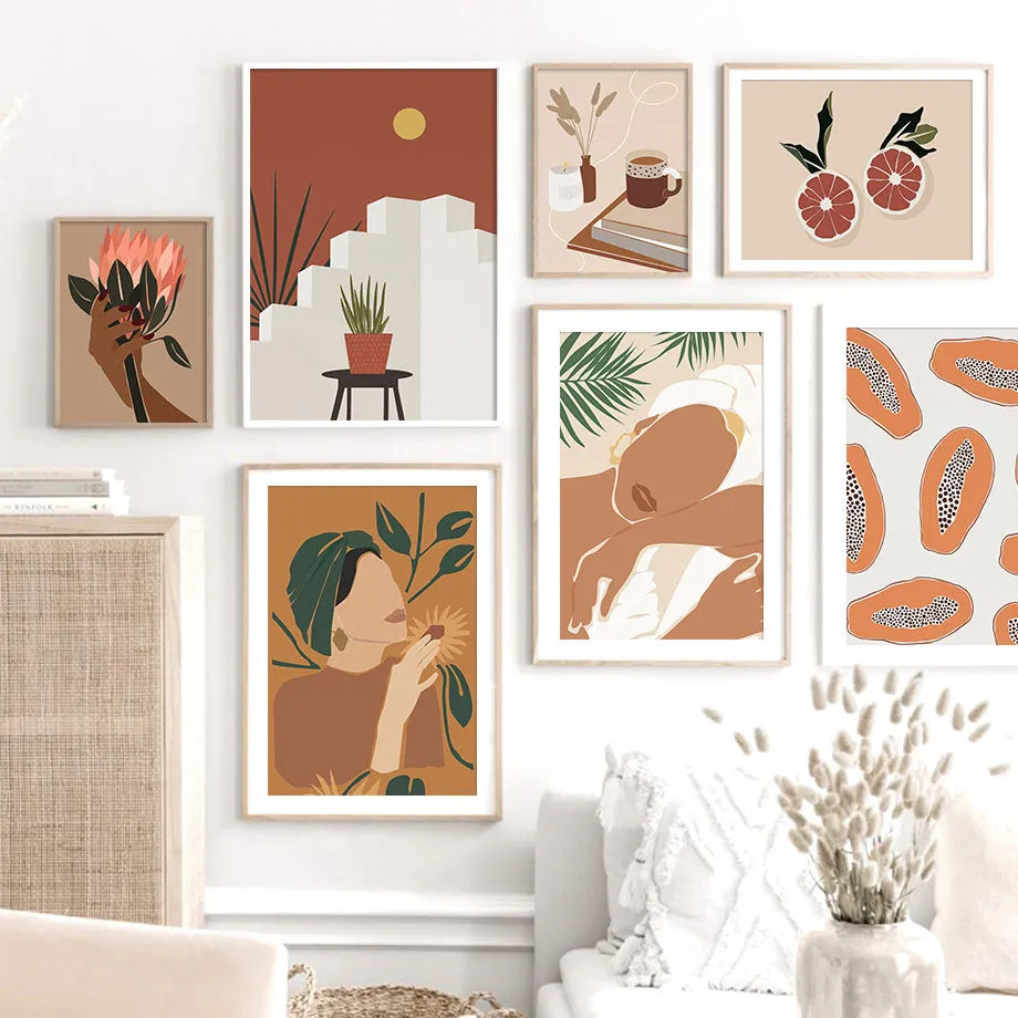 Abstract Minimalism Girl pineapple Peach Wall Art