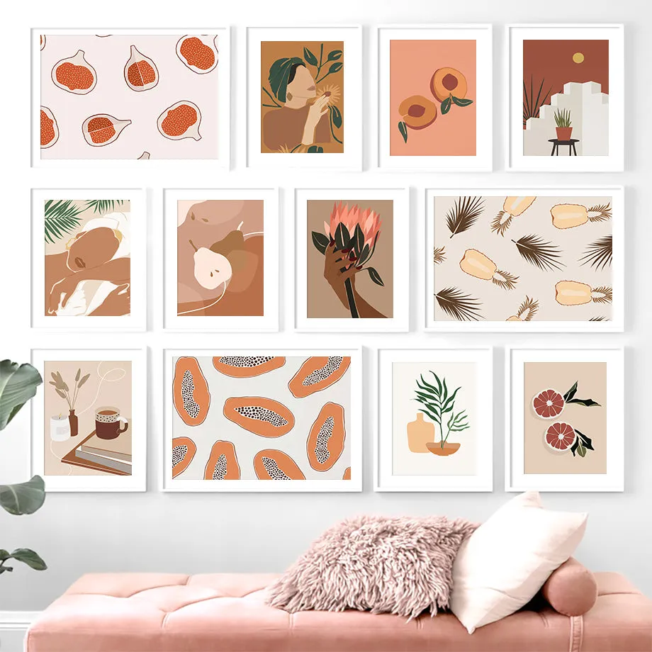 Abstract Minimalism Girl pineapple Peach Wall Art