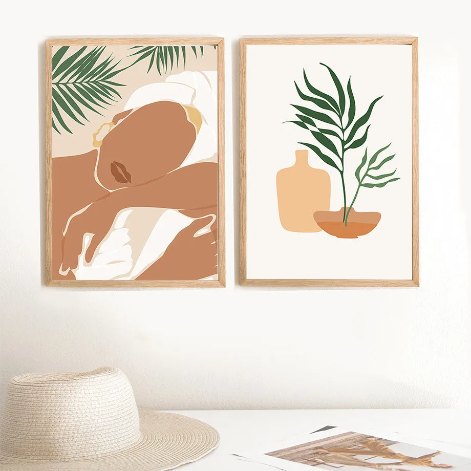 Abstract Minimalism Girl pineapple Peach Wall Art