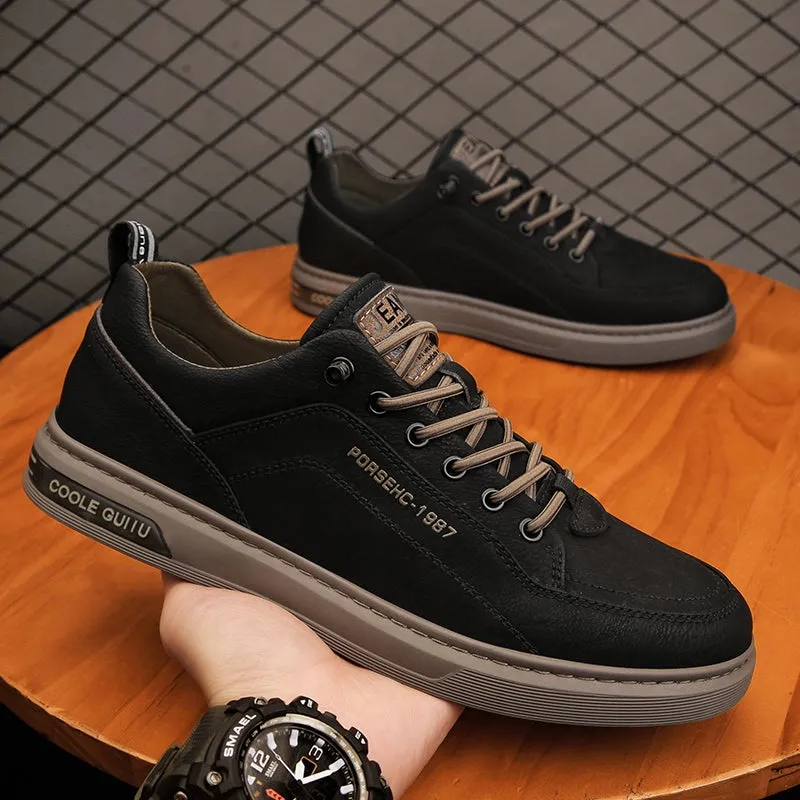 Autumn Men's Shoes Black Labor Protection Work Board Shoes Soft Bottom Non Slip Men's Kitchen Oil-Proof Leisure at Work Leather Shoes Waterproof