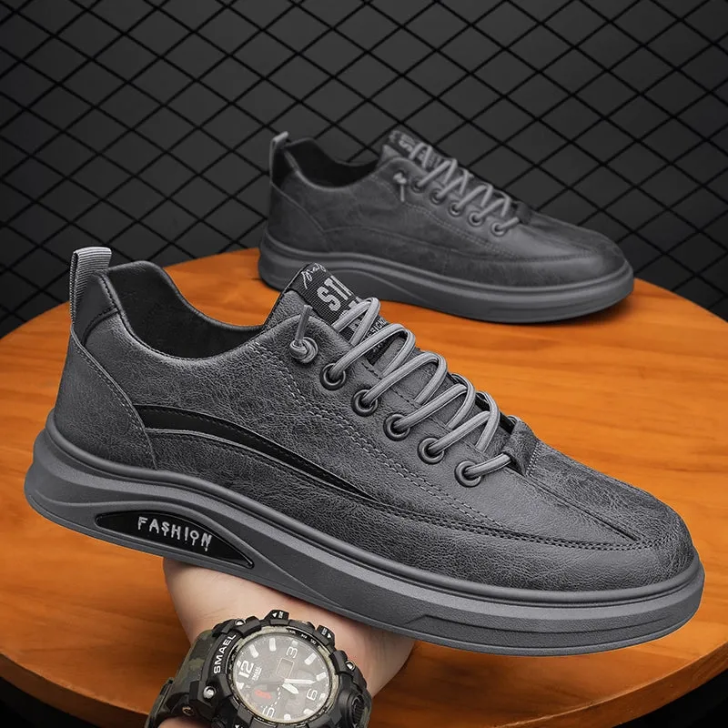 Autumn Men's Shoes Black Labor Protection Work Board Shoes Soft Bottom Non Slip Men's Kitchen Oil-Proof Leisure at Work Leather Shoes Waterproof