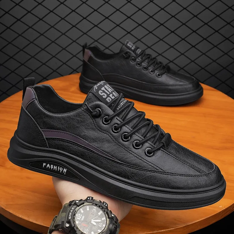 Autumn Men's Shoes Black Labor Protection Work Board Shoes Soft Bottom Non Slip Men's Kitchen Oil-Proof Leisure at Work Leather Shoes Waterproof