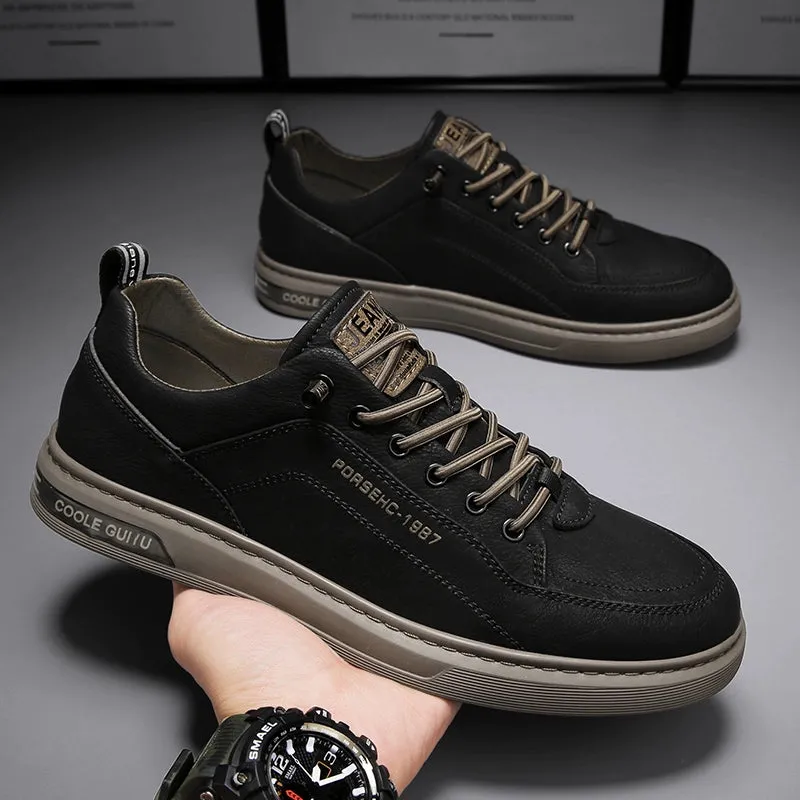 Autumn Men's Shoes Black Labor Protection Work Board Shoes Soft Bottom Non Slip Men's Kitchen Oil-Proof Leisure at Work Leather Shoes Waterproof