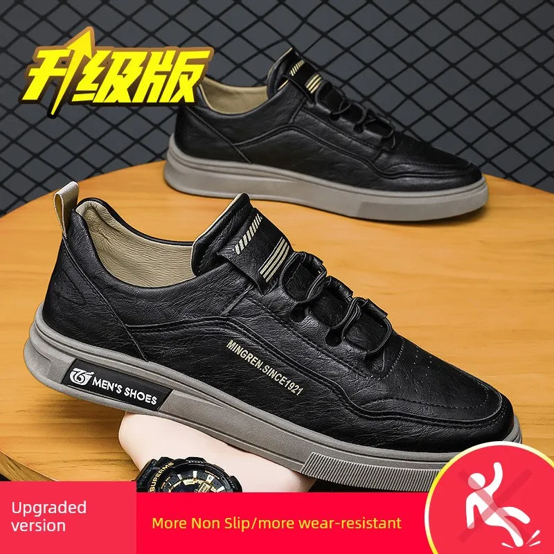 Autumn Men's Shoes Black Labor Protection Work Board Shoes Soft Bottom Non Slip Men's Kitchen Oil-Proof Leisure at Work Leather Shoes Waterproof