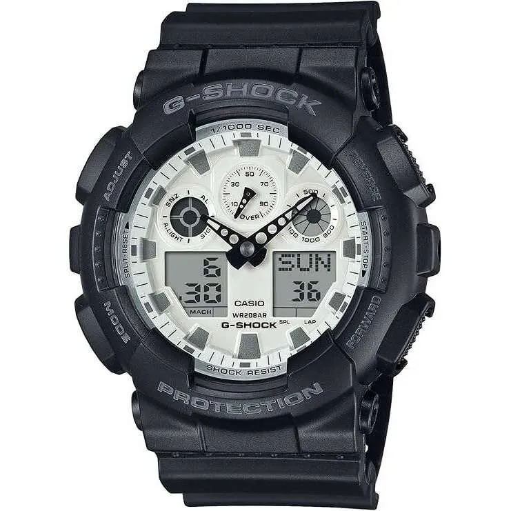 CASIO G-SHOCK BLACK AND BRILLIANT WHITE SERIES ANALOG DIGITAL DIAL MEN WATCH GA-100WD-1AJF