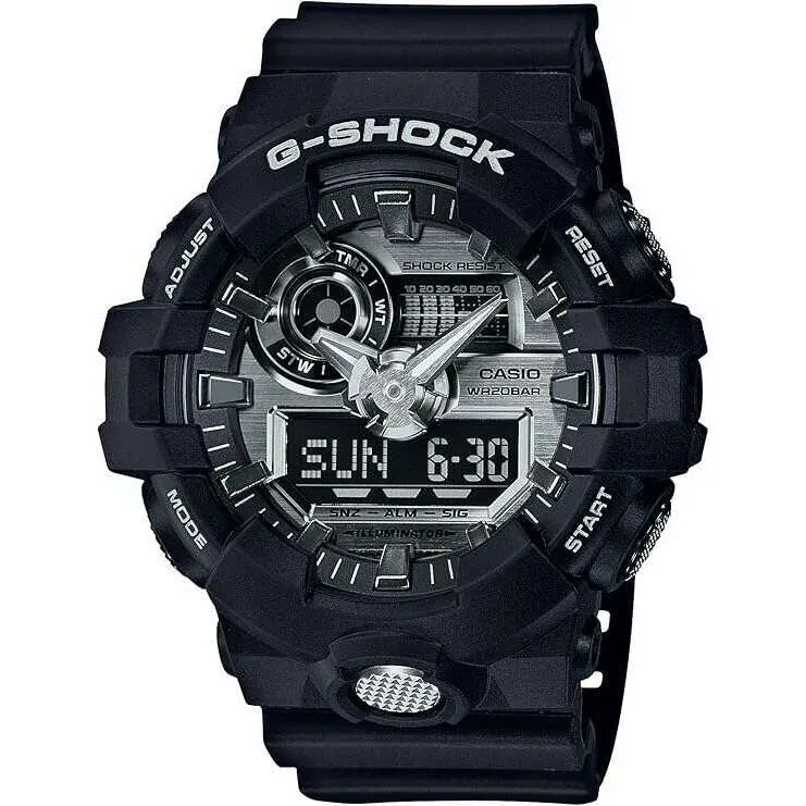 CASIO G-SHOCK BLACK RUBBER STRAP ANALOG DIGITAL SILVER DIAL MEN WATCH GA-710-1AJF