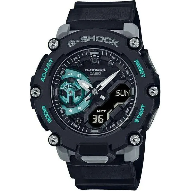 CASIO G-SHOCK DAY-DATE ANALOG DIGITAL DIAL BLACK & BLUE MEN WATCH GA-2200M-1AJF