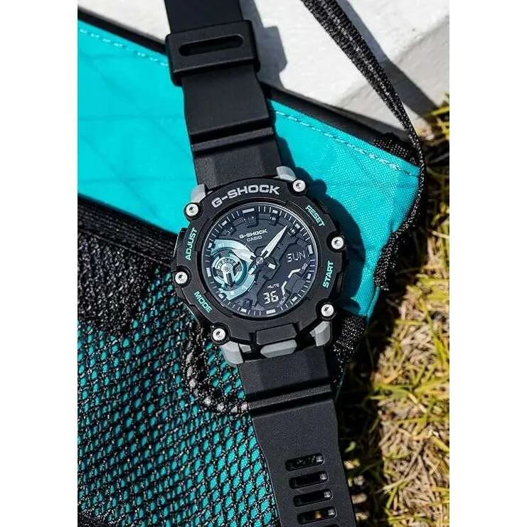 CASIO G-SHOCK DAY-DATE ANALOG DIGITAL DIAL BLACK & BLUE MEN WATCH GA-2200M-1AJF