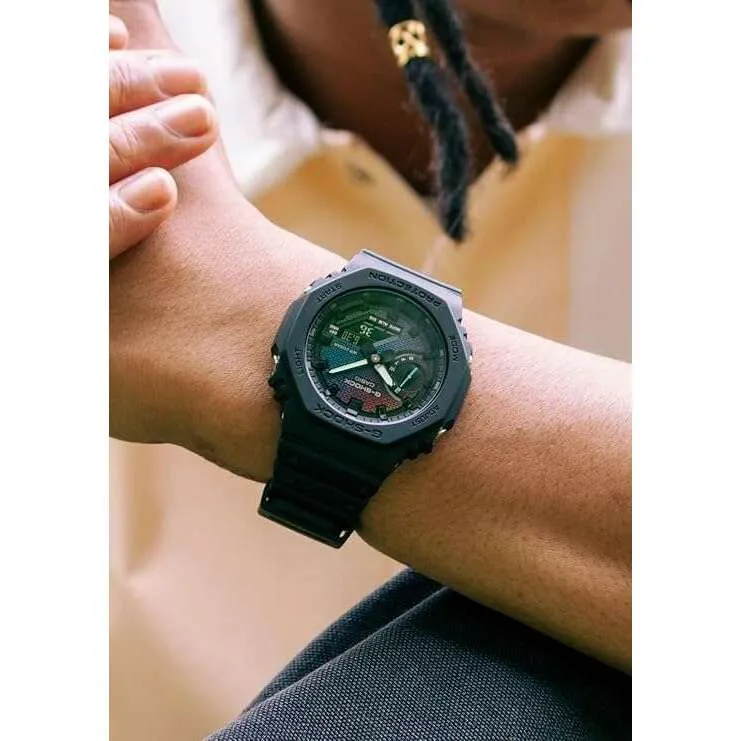 CASIO G-SHOCK DAY-DATE ANALOG DIGITAL MULTICOLOR DIAL BLACK MEN WATCH GA-2100RW-1AJF
