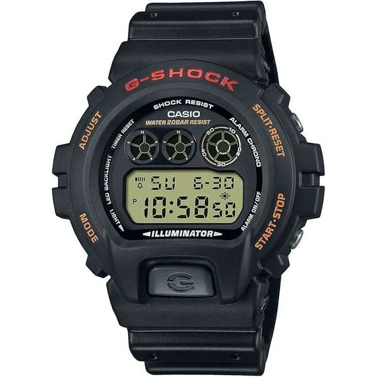 CASIO G-SHOCK DAY-DATE DIGITAL DIAL RESIN STRAP BLACK & ORANGE MEN WATCH DW-6900UB-9JF