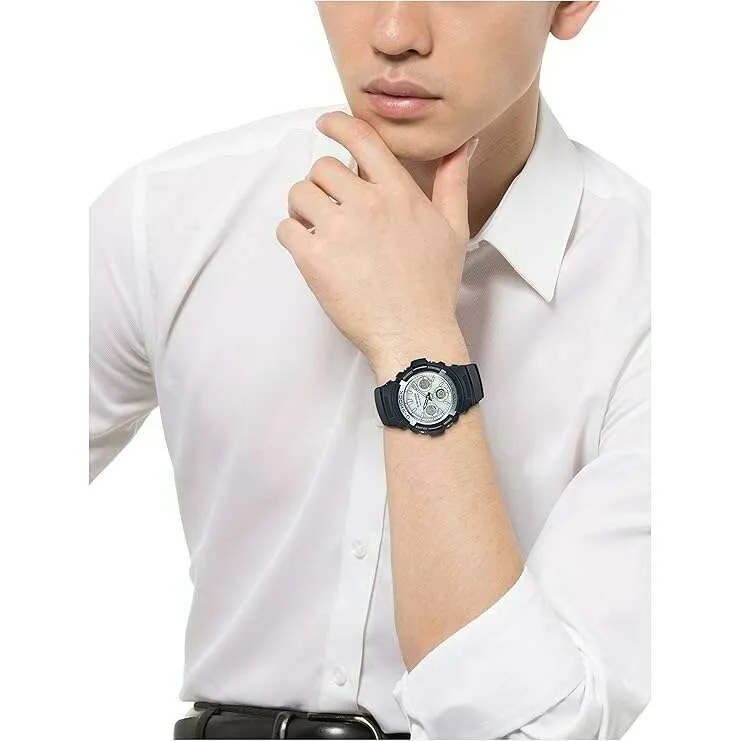 CASIO G-SHOCK DAY-DATE SOLAR BLACK STRAP ANALOG DIGITAL WHITE DIAL MEN WATCH AWG-M100S-7AJF