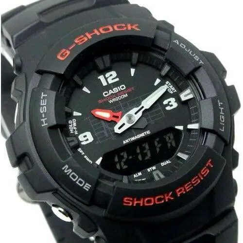 CASIO G-SHOCK EL BACKLIGHT BLACK ANALOG DIGITAL MEN WATCH G-100-1B