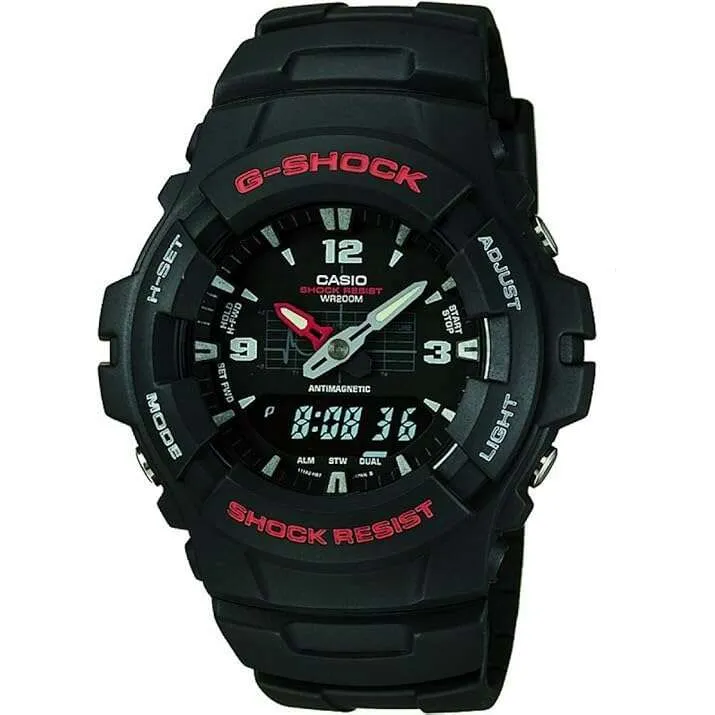 CASIO G-SHOCK EL BACKLIGHT BLACK ANALOG DIGITAL MEN WATCH G-100-1B