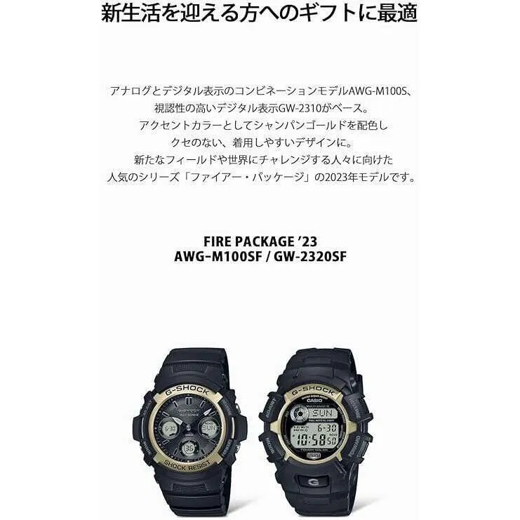 CASIO G-SHOCK FIRE PACKAGE '23 DAY-DATE SOLAR BLACK & GOLD MEN WATCH AWG-M100SF-1A6JR