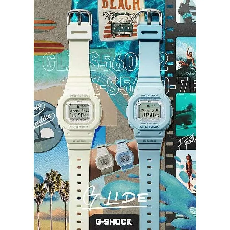 CASIO G-SHOCK G-LIDE DAY-DATE WHITE RESIN STRAP DIGITAL DIAL LADIES WATCH GLX-S5600-7BJF