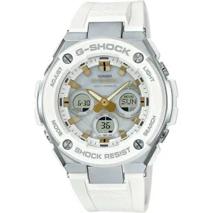CASIO G-SHOCK G-STEEL RADIO SOLAR ANALOG DIGITAL DIAL WHITE & GOLD MEN WATCH GST-W300-7AJF