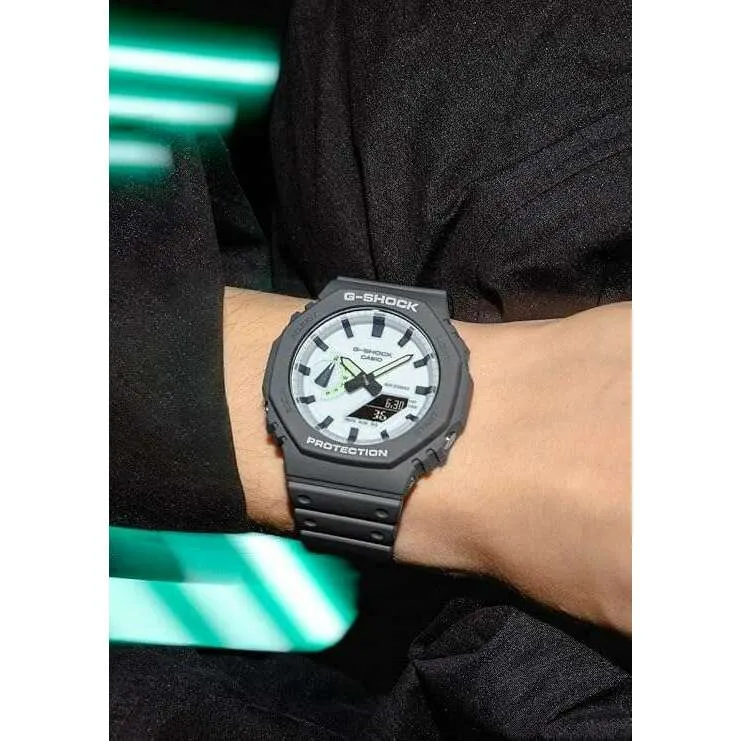 CASIO G-SHOCK HIDDEN GLOW SERIES DAY-DATE GREY STRAP WHITE DIAL MEN WATCH GA-2100HD-8AJF
