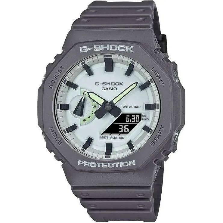CASIO G-SHOCK HIDDEN GLOW SERIES DAY-DATE GREY STRAP WHITE DIAL MEN WATCH GA-2100HD-8AJF