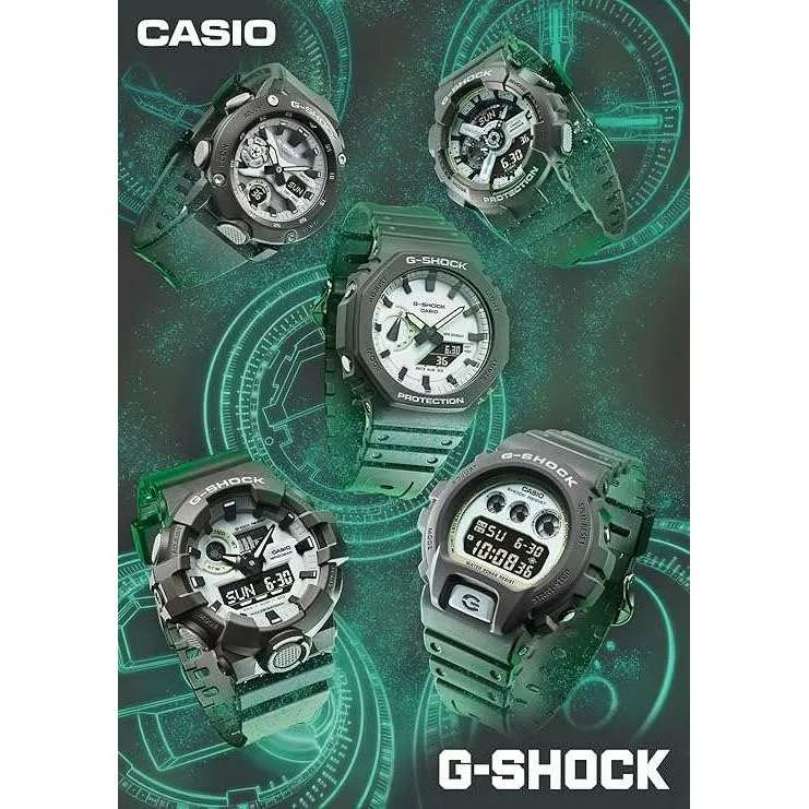 CASIO G-SHOCK HIDDEN GLOW SERIES DAY-DATE GREY STRAP WHITE DIAL MEN WATCH GA-2100HD-8AJF