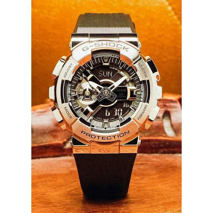 CASIO G-SHOCK METAL COVERED ANALOG DIGITAL DIAL BLACK & SILVER MEN WATCH GM-110-1AJF