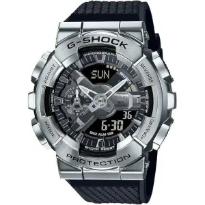 CASIO G-SHOCK METAL COVERED ANALOG DIGITAL DIAL BLACK & SILVER MEN WATCH GM-110-1AJF
