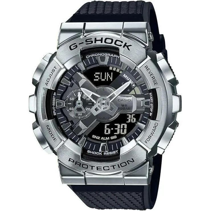 CASIO G-SHOCK METAL COVERED ANALOG DIGITAL DIAL BLACK & SILVER MEN WATCH GM-110-1AJF