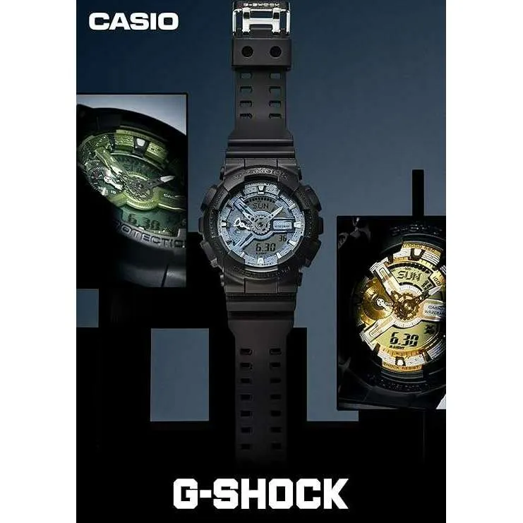 CASIO G-SHOCK METALLIC COLOR DIAL SERIES BLACK, SILVER & GOLD MEN WATCH GA-110CD-1A9JF