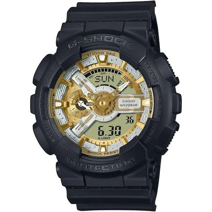 CASIO G-SHOCK METALLIC COLOR DIAL SERIES BLACK, SILVER & GOLD MEN WATCH GA-110CD-1A9JF
