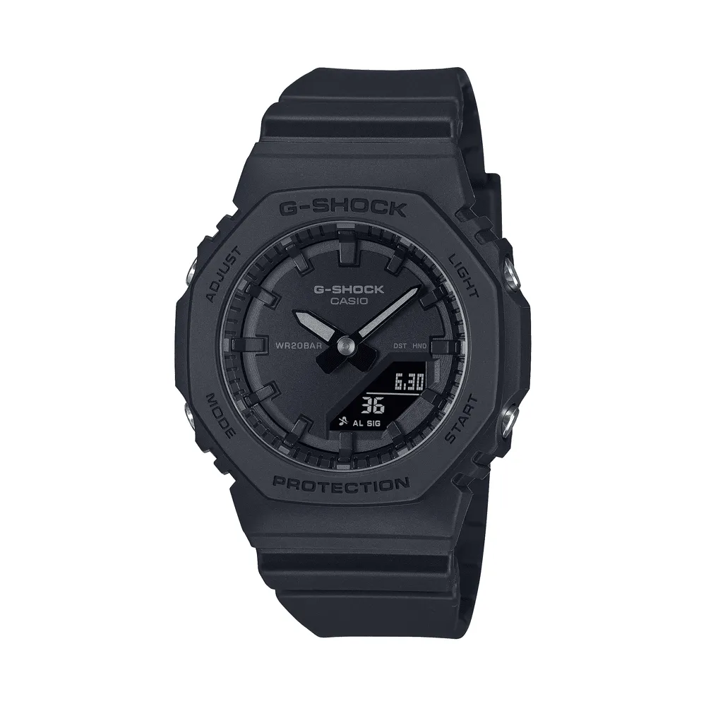 Casio G Shock Mid Duo Black Out Worldtime Stopwatch Alarm 200M Water Resistant Black Case And Resin Band GMAP2100BB-1A
