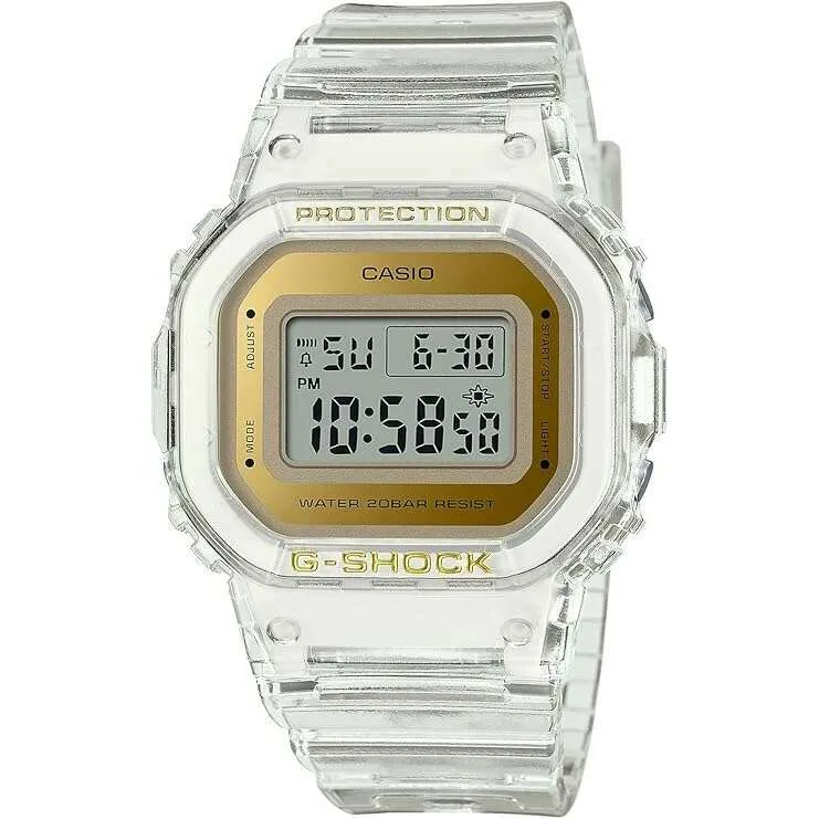 CASIO G-SHOCK MID-SIZE MODEL CLEAR SKELETON GOLD DIGITAL DIAL LADIES WATCH GMD-S5600SG-7JF