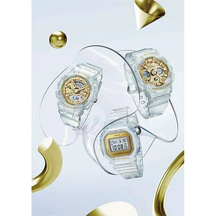 CASIO G-SHOCK MID-SIZE MODEL CLEAR SKELETON GOLD DIGITAL DIAL LADIES WATCH GMD-S5600SG-7JF