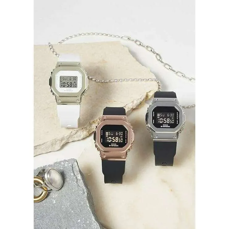CASIO G-SHOCK MID-SIZE MODEL METAL COVERED BLACK & SILVER GOLD UNISEX WATCH GM-S5600-1JF