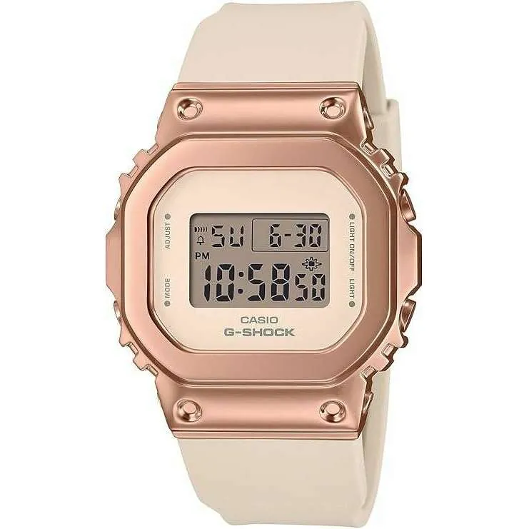 CASIO G-SHOCK MID-SIZE MODEL METAL COVERED DIGITAL PINK BEIGE & GOLD LADIES WATCH GM-S5600UPG-4JF