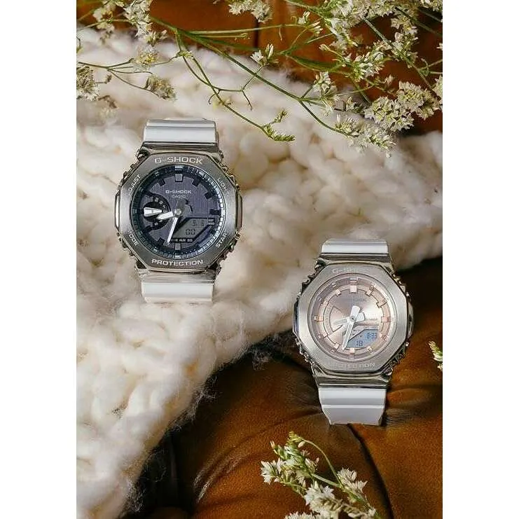 CASIO G-SHOCK PRECIOUS HEART SELECTION METAL COVERED WHITE & PINK LADIES WATCH GM-S2100WS-7AJF