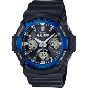 CASIO G-SHOCK RADIO SOLAR ANALOG DIGITAL DIAL BLACK & BLUE MEN WATCH GAW-100B-1A2JF