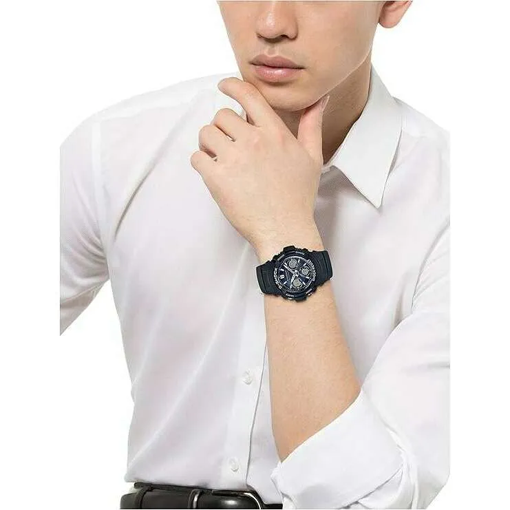 CASIO G-SHOCK SOLAR BLACK RUBBER STRAP NAVY BLUE DIAL MEN WATCH AWG-M100SB-2AJF