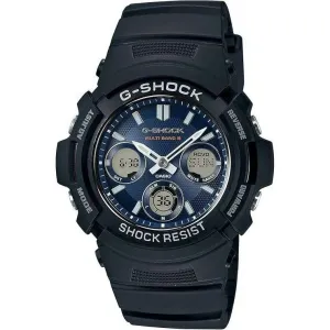 CASIO G-SHOCK SOLAR BLACK RUBBER STRAP NAVY BLUE DIAL MEN WATCH AWG-M100SB-2AJF