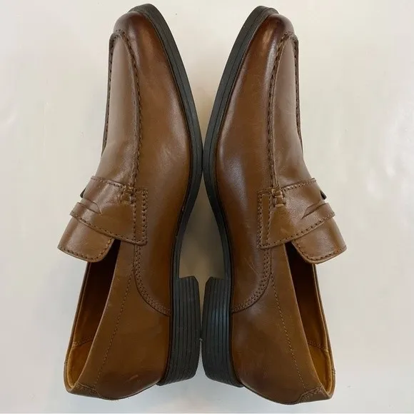 CLARKS TILDEN WAY PENNY LOAFER Size 11 Brown Camel Leather Slip on