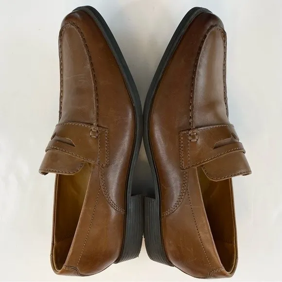 CLARKS TILDEN WAY PENNY LOAFER Size 11 Brown Camel Leather Slip on