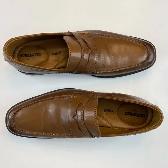 CLARKS TILDEN WAY PENNY LOAFER Size 11 Brown Camel Leather Slip on