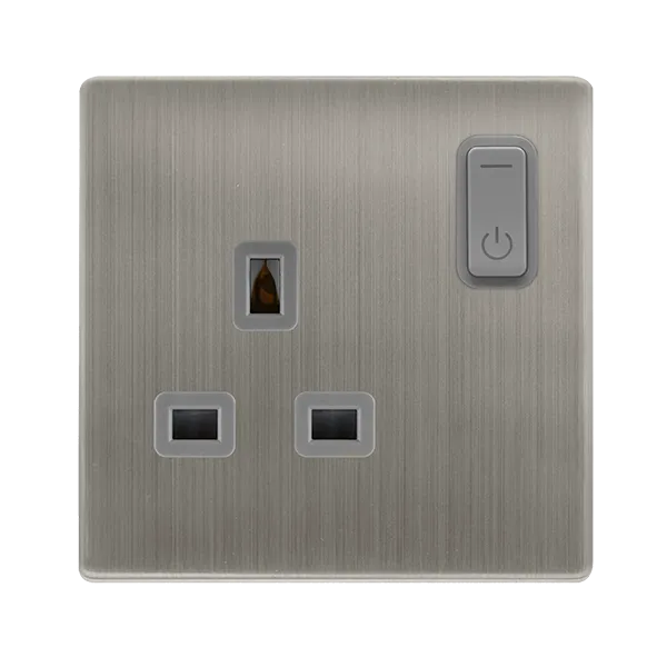 Click Definity Complete SFSS30035GY 13A 1G RF Smart Socket - Stainless Steel - Grey Insert