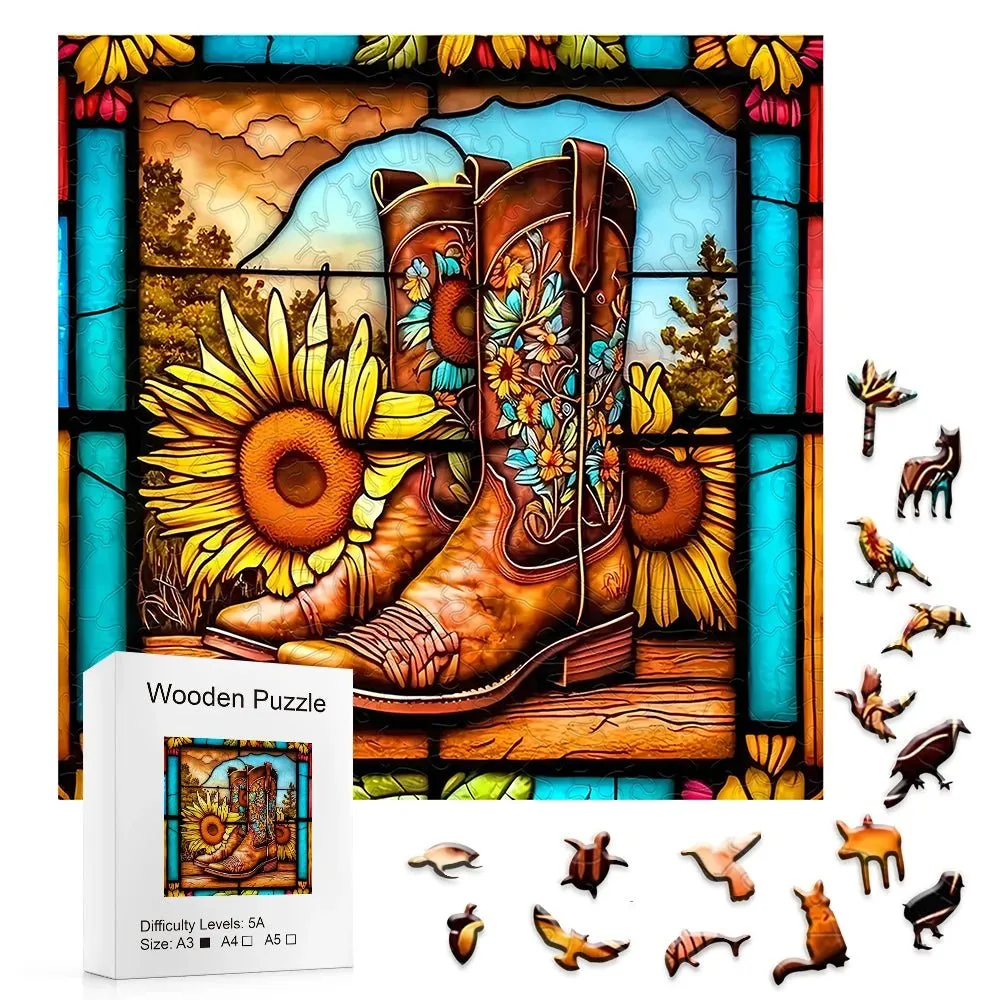 Cowboy Shoes 'Sunflower' 3D Wood Jigsaw Puzzle