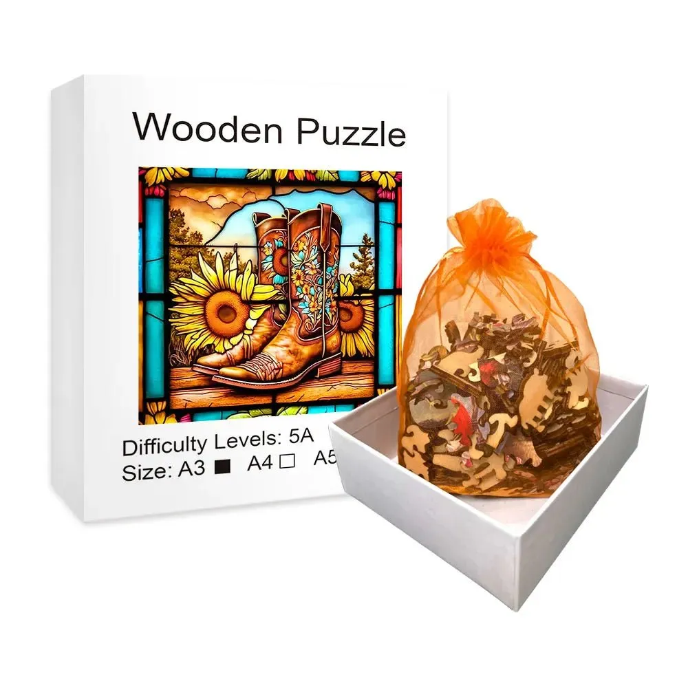 Cowboy Shoes 'Sunflower' 3D Wood Jigsaw Puzzle