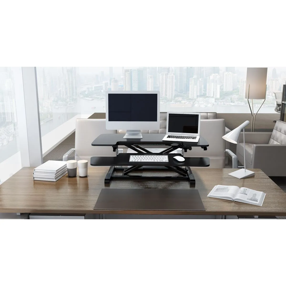 Dellonda 89cm Height Adjustable Standing Desk Converter, 50cm Max Height, 15kg Capacity