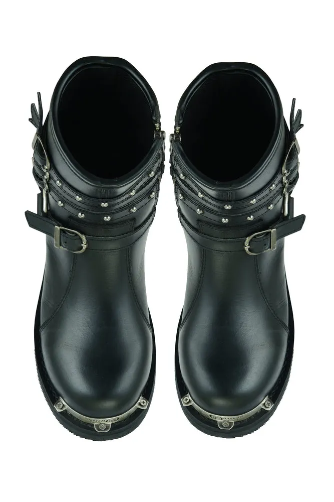 DS Women's 9 Inch Black Triple Buckle Leather Harness Boot