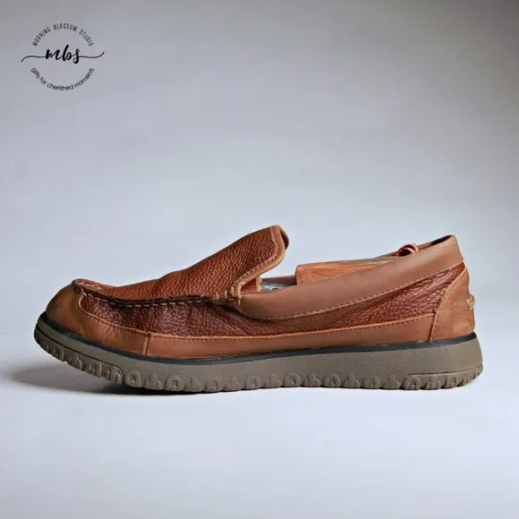 EUC LL Bean All Week Leather Slip Ons w/ Shearling Insole in Brown Men Size 9